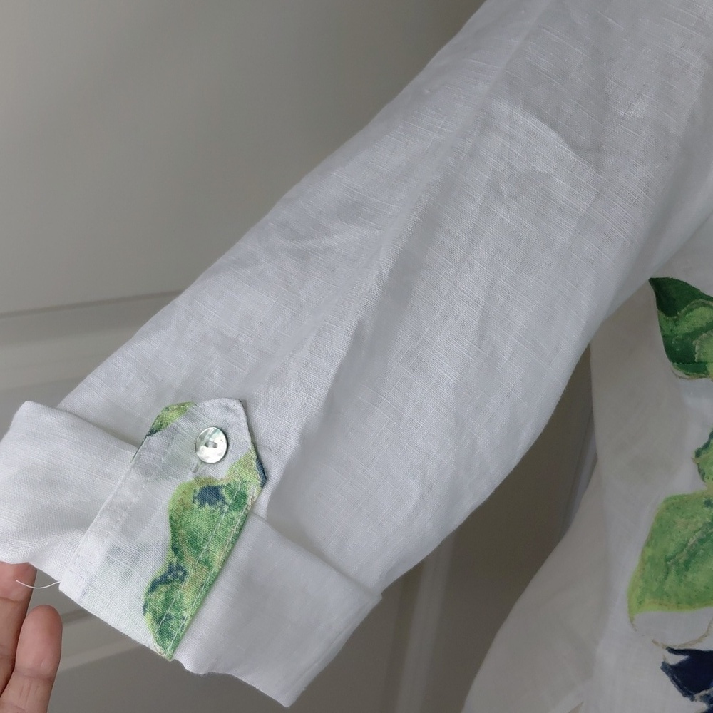 Sagimar Floral Button Down 100% Linen Shirt Blue, White Sz S - Picture 10 of 10
